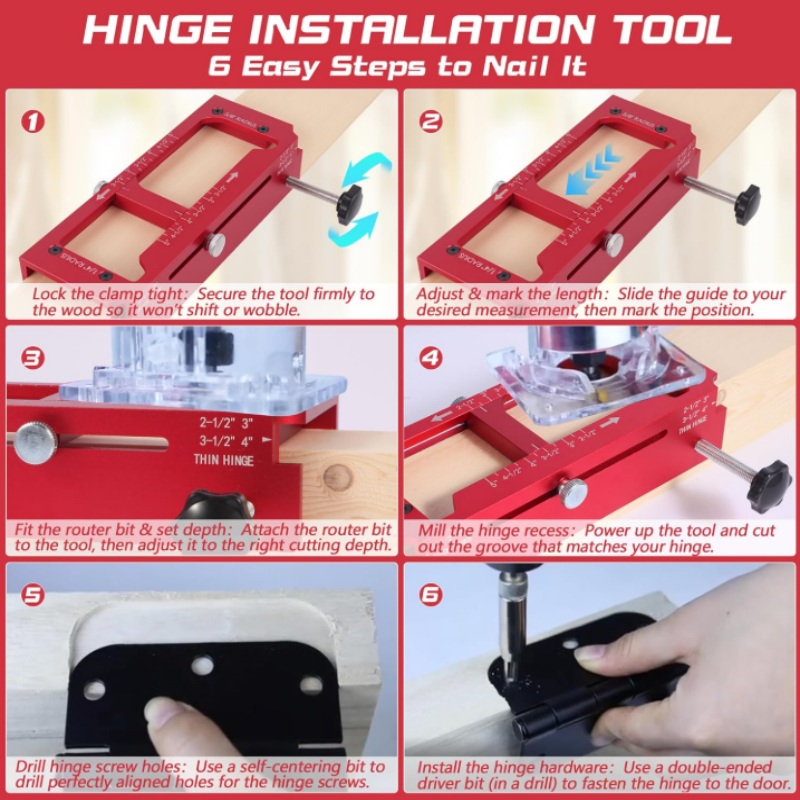 Kit de Plantilla Ajustable para Mortaja de Bisagras de Puerta