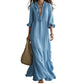 Vestido Maxi Escalonado con Cuello en V y Volantes para Mujer