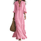 Vestido Maxi Escalonado con Cuello en V y Volantes para Mujer