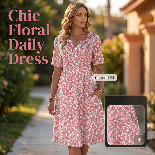🎉 ¡50% DE DESCUENTO POR TIEMPO LIMITADO! 🔥 Vestido casual de mujer con cuello en V y estampado, con bolsillos – Diseño floral y prácticos bolsillos laterales 🌸