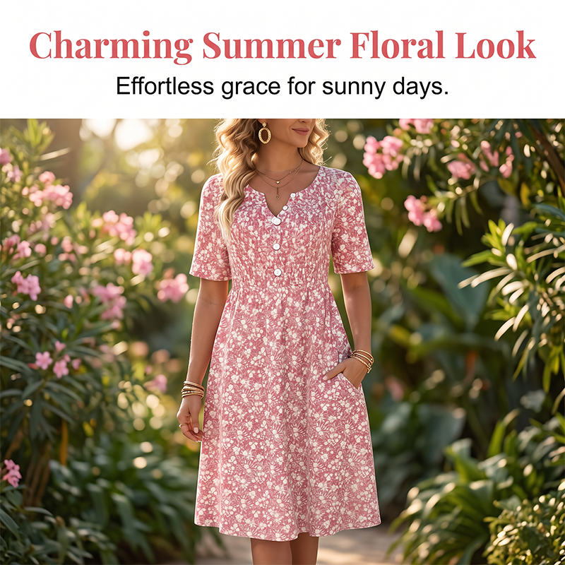 🎉 ¡50% DE DESCUENTO POR TIEMPO LIMITADO! 🔥 Vestido casual de mujer con cuello en V y estampado, con bolsillos – Diseño floral y prácticos bolsillos laterales 🌸