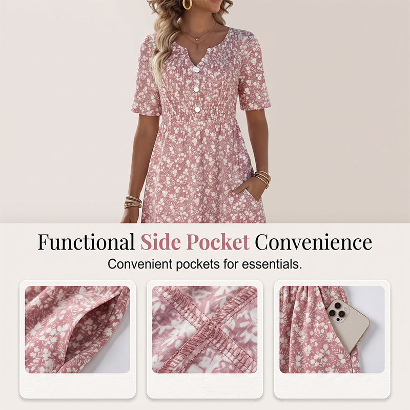 🎉 ¡50% DE DESCUENTO POR TIEMPO LIMITADO! 🔥 Vestido casual de mujer con cuello en V y estampado, con bolsillos – Diseño floral y prácticos bolsillos laterales 🌸