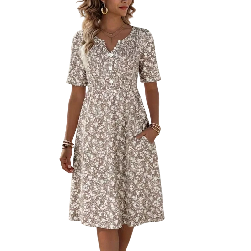 🎉 ¡50% DE DESCUENTO POR TIEMPO LIMITADO! 🔥 Vestido casual de mujer con cuello en V y estampado, con bolsillos – Diseño floral y prácticos bolsillos laterales 🌸