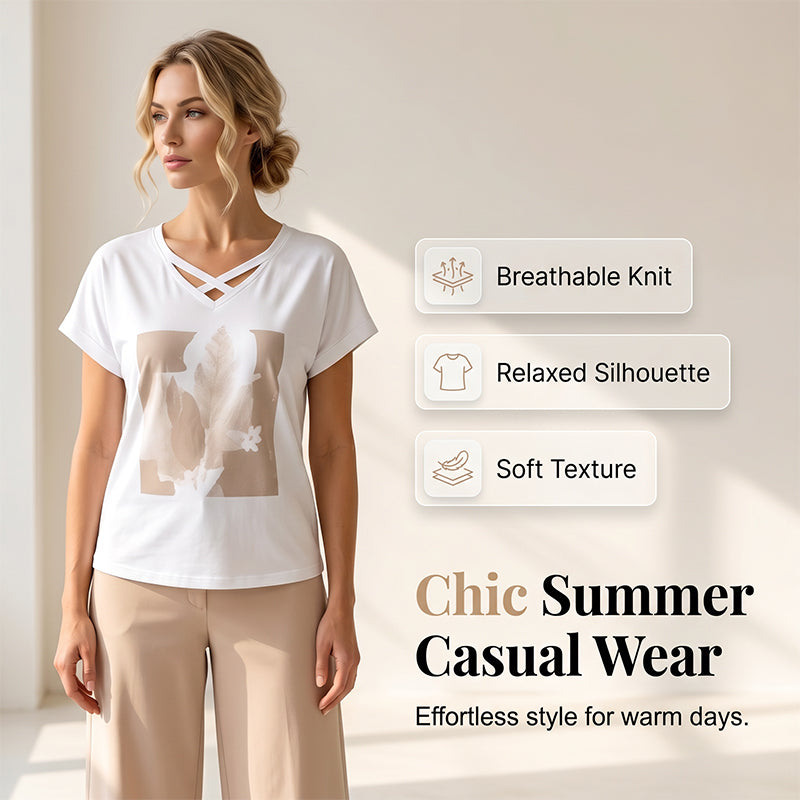 🎉 ¡TIEMPO LIMITADO 50% DE DESCUENTO! 🌸 Camiseta casual de dos piezas de dos piezas con escote en pico y pantalones cortos – Ajuste relajado y tela ✨ premium respetuosa con la piel