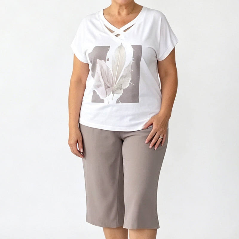 🎉 ¡TIEMPO LIMITADO 50% DE DESCUENTO! 🌸 Camiseta casual de dos piezas de dos piezas con escote en pico y pantalones cortos – Ajuste relajado y tela ✨ premium respetuosa con la piel
