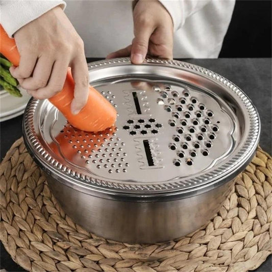 📢📢 ¡50% DE DESCUENTO! ⏰🥬 ¡Corta en rodajas, ralla y corta en juliana en minutos! Cuenco multifunción de acero inoxidable para preparar verduras y cocinar fácilmente.