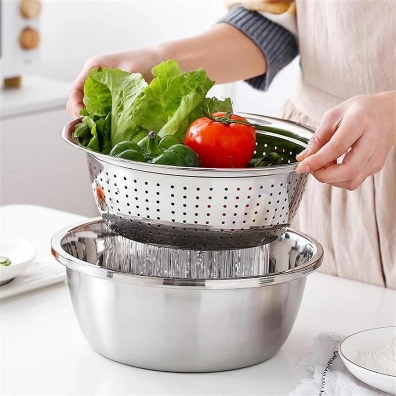 📢📢 ¡50% DE DESCUENTO! ⏰🥬 ¡Corta en rodajas, ralla y corta en juliana en minutos! Cuenco multifunción de acero inoxidable para preparar verduras y cocinar fácilmente.