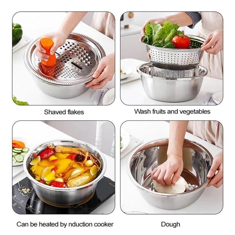📢📢 ¡50% DE DESCUENTO! ⏰🥬 ¡Corta en rodajas, ralla y corta en juliana en minutos! Cuenco multifunción de acero inoxidable para preparar verduras y cocinar fácilmente.