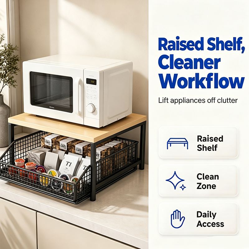 🍳📦 Estante Microondas 2 Niveles – Cajón Deslizante, Acero Resistente y Organizador Perfecto para Cocinas Pequeñas 🏠✨
