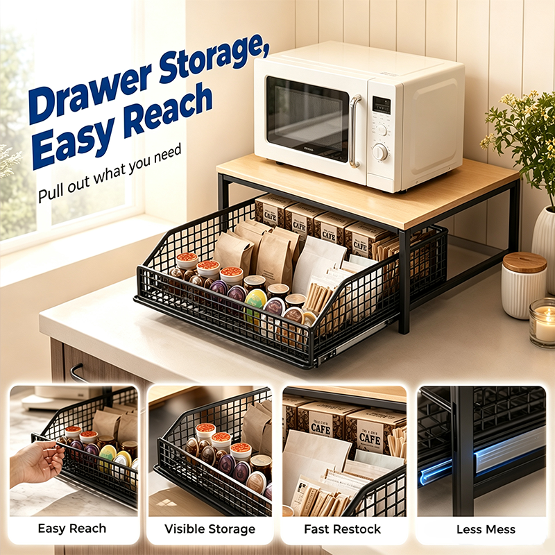🍳📦 Estante Microondas 2 Niveles – Cajón Deslizante, Acero Resistente y Organizador Perfecto para Cocinas Pequeñas 🏠✨