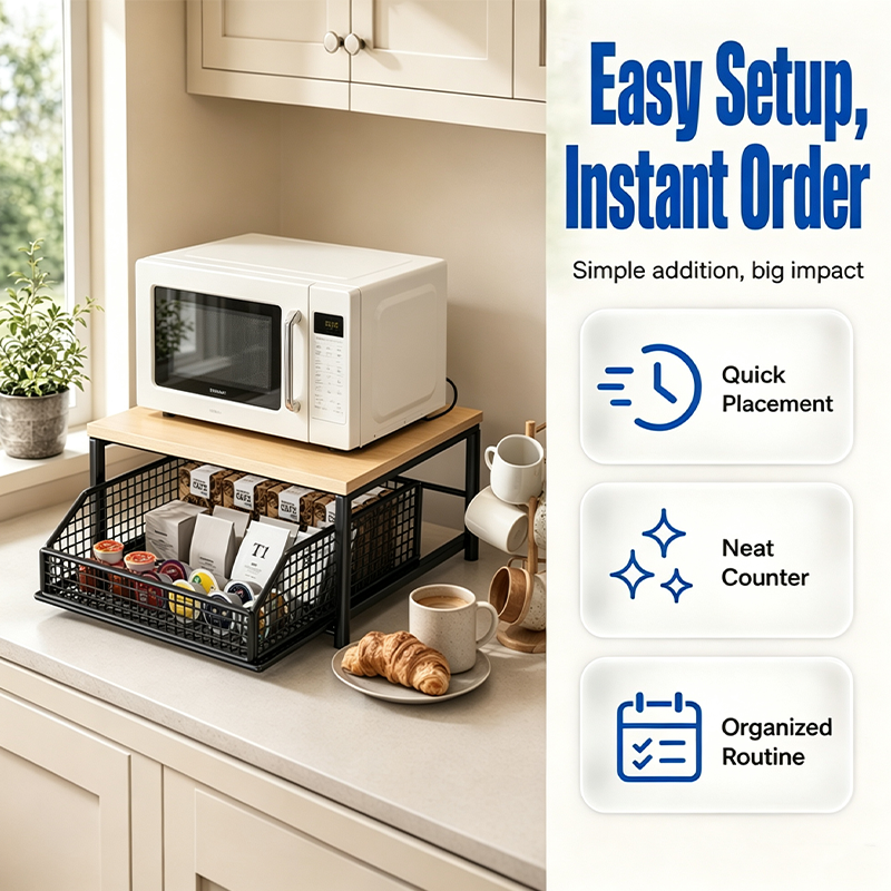 🍳📦 Estante Microondas 2 Niveles – Cajón Deslizante, Acero Resistente y Organizador Perfecto para Cocinas Pequeñas 🏠✨