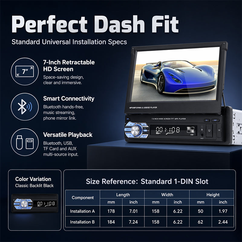Reproductor MP5 para Auto con Pantalla Retráctil Bluetooth de 7 Pulgadas
