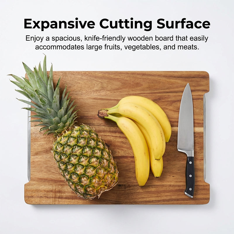 🔪 ¡50% DESCUENTO! 🥗 Tabla de Cortar de Madera con Bandejas Extraíbles – Bandejas Integradas, Resistente y Compacta – Perfecta para Cortar con Precisión y Servir Fácilmente 🪵