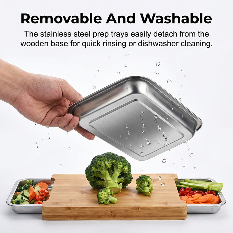 🔪 ¡50% DESCUENTO! 🥗 Tabla de Cortar de Madera con Bandejas Extraíbles – Bandejas Integradas, Resistente y Compacta – Perfecta para Cortar con Precisión y Servir Fácilmente 🪵