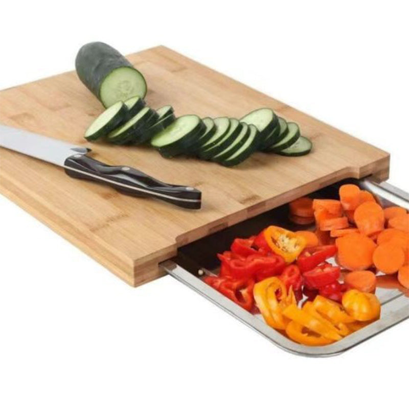 🔪 ¡50% DESCUENTO! 🥗 Tabla de Cortar de Madera con Bandejas Extraíbles – Bandejas Integradas, Resistente y Compacta – Perfecta para Cortar con Precisión y Servir Fácilmente 🪵