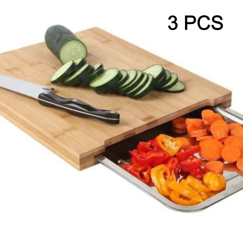 🔪 ¡50% DESCUENTO! 🥗 Tabla de Cortar de Madera con Bandejas Extraíbles – Bandejas Integradas, Resistente y Compacta – Perfecta para Cortar con Precisión y Servir Fácilmente 🪵