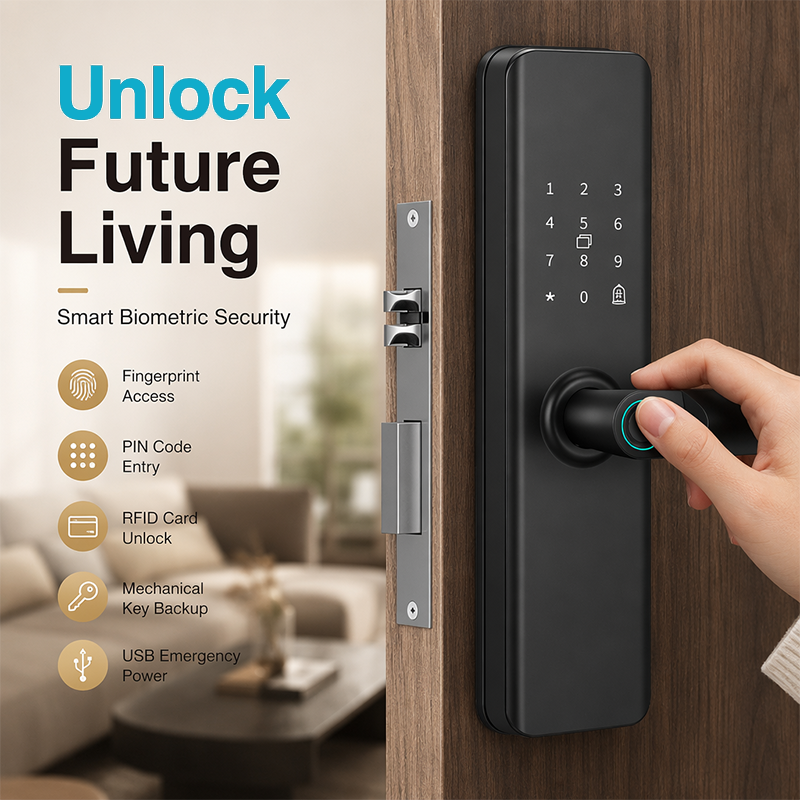 ⏳🔥¡TIEMPO LIMITADO 50% DE DESCUENTO! ⏰Cerradura inteligente de puertas de huella dactilar para puertas interiores de madera sin necesidad de taladrar
