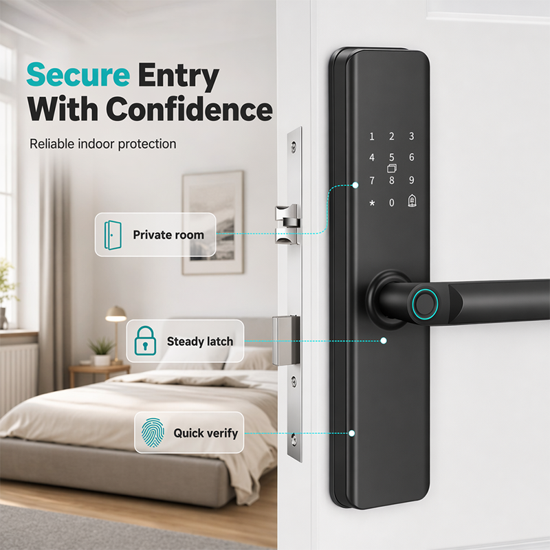 ⏳🔥¡TIEMPO LIMITADO 50% DE DESCUENTO! ⏰Cerradura inteligente de puertas de huella dactilar para puertas interiores de madera sin necesidad de taladrar