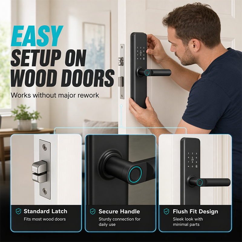 ⏳🔥¡TIEMPO LIMITADO 50% DE DESCUENTO! ⏰Cerradura inteligente de puertas de huella dactilar para puertas interiores de madera sin necesidad de taladrar