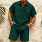 ⏳Time-Limited Special⏰Men's Waffle Knit Short Sleeve Shirt & Shorts Set – Breathable Texture & Relaxed Fit ☀️