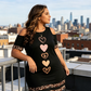 Vestido Camiseta de Hombros Descubiertos con Ribete de Leopardo para Mujer