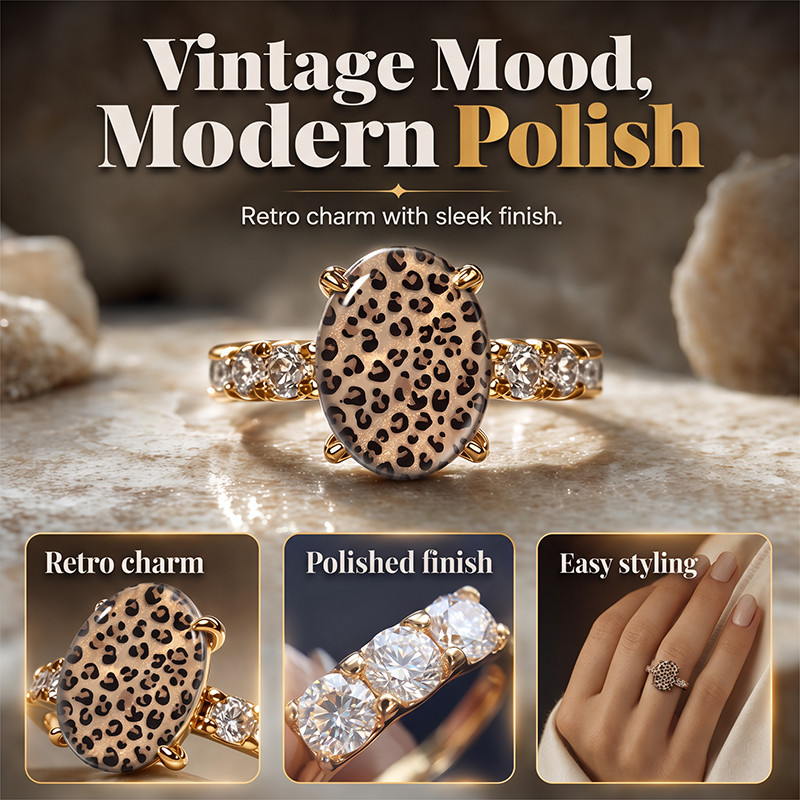 🎉 Rebajas 2026 — ¡Más de 44 000 vendidos! 💍 Anillo Ovalado Vintage con Estampado de Leopardo – Estilo Llamativo y Piedras Brillantes 🐆
