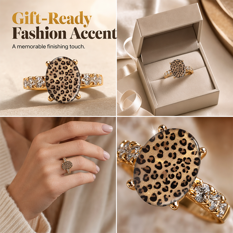 🎉 Rebajas 2026 — ¡Más de 44 000 vendidos! 💍 Anillo Ovalado Vintage con Estampado de Leopardo – Estilo Llamativo y Piedras Brillantes 🐆