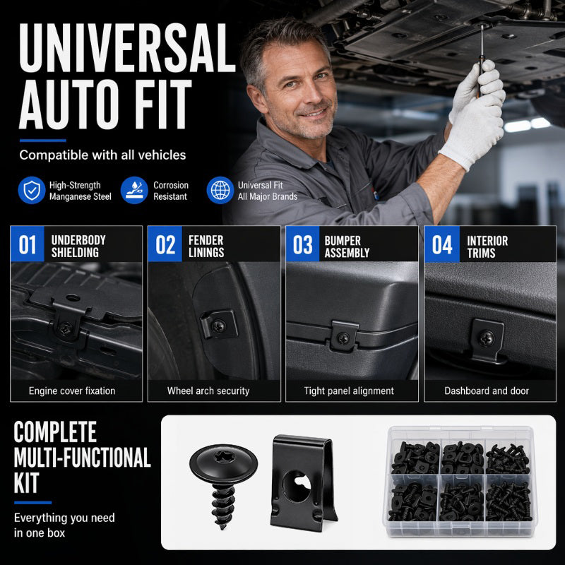 Set Universal de Clips en U y Tornillos Metálicos para Coche