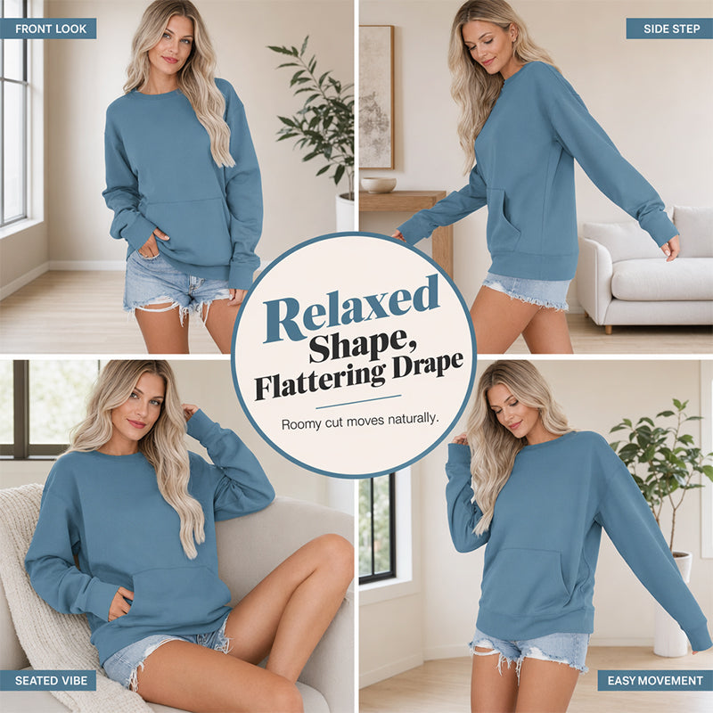 Sudadera Casual Holgada con Cuello Redondo para Mujer
