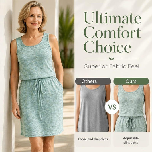 Vestido Sin Mangas con Cuello Cuadrado y Cintura con Cordón para Mujer