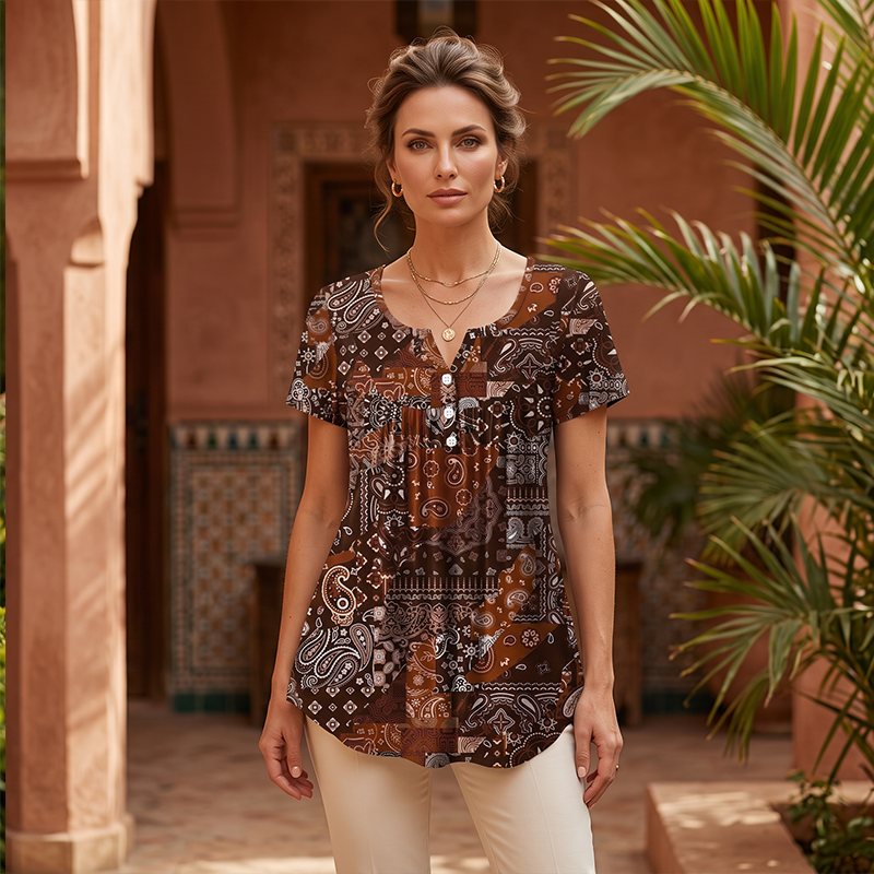 Camiseta casual de escote en V para mujer