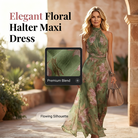Vestido Maxi Halter con Estampado Floral Elegante