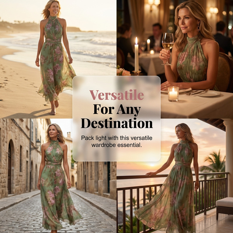 Vestido Maxi Halter con Estampado Floral Elegante