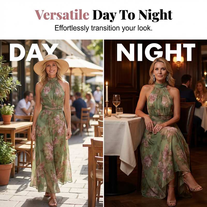 Vestido Maxi Halter con Estampado Floral Elegante