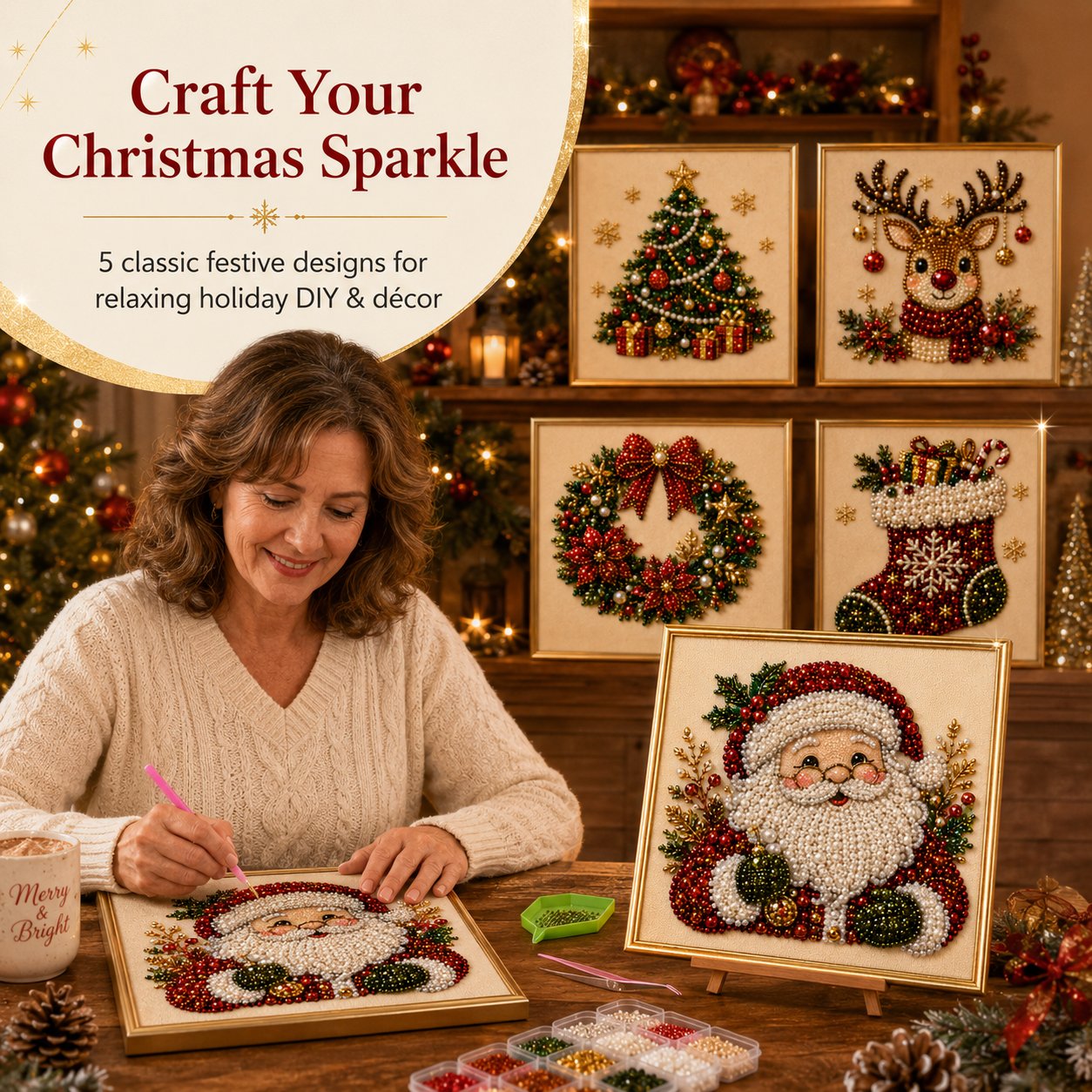 🎨💎Kit de manualidades de Navidad para crear un cuadro de diamantes con perlas