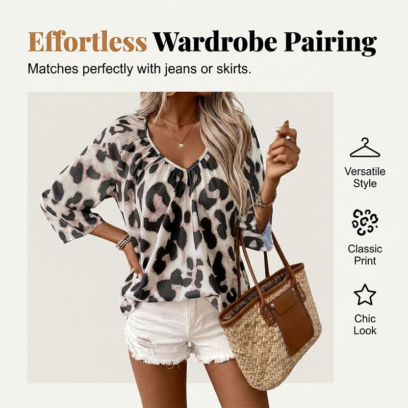 Chic Leopard Print Commuter Blouse