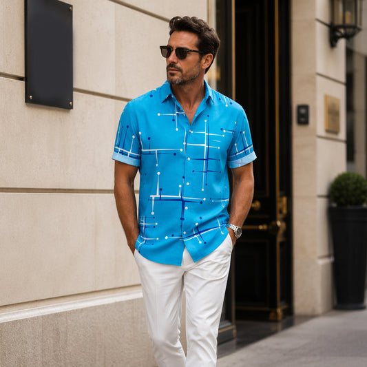 ☀️👔 ¡50% OFF POR TIEMPO LIMITADO! Camisa de Hombre con Estampado Geométrico y Corte Holgado – Suave Sensación de Verano, Comodidad Amplia y Estilo Listo para Vacaciones ✨
