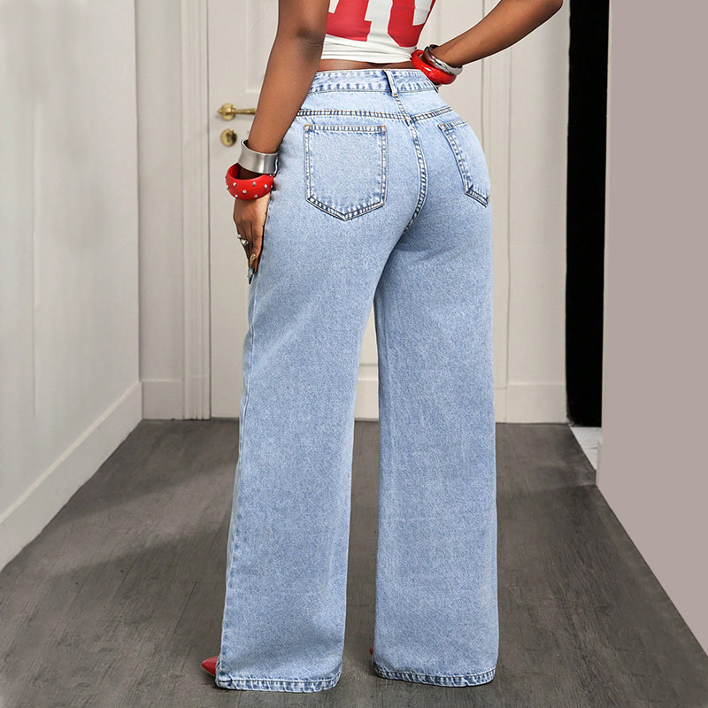 Jeans de Pierna Ancha con Cintura Asimétrica para Mujer