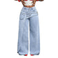 Jeans de Pierna Ancha con Cintura Asimétrica para Mujer