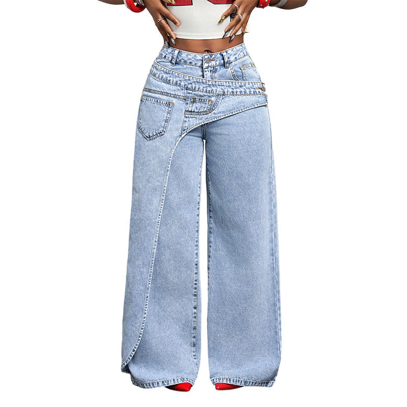 Jeans de Pierna Ancha con Cintura Asimétrica para Mujer