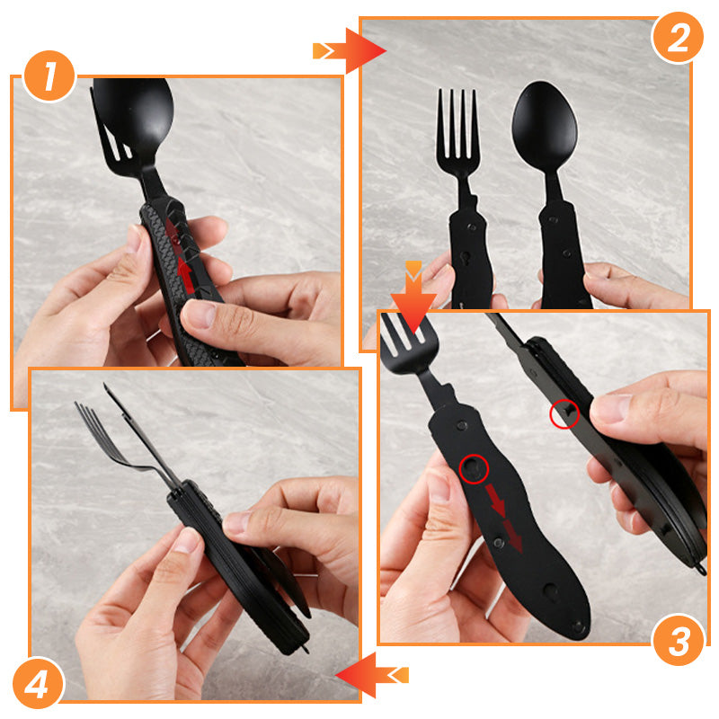 🎁 [Regalo Práctico] Cubiertos Multifuncionales Plegables 4 en 1 para Exteriores
