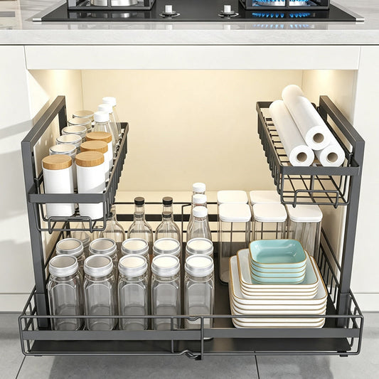 Organizador Deslizante para Cocina con Estante de Dos Niveles