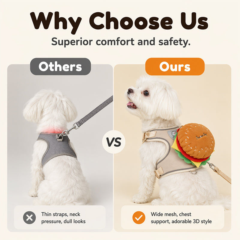 ⏳50% Off⏰Cute Hamburger Pet Harness and Leash Set with Mini Backpack🍔🦮
