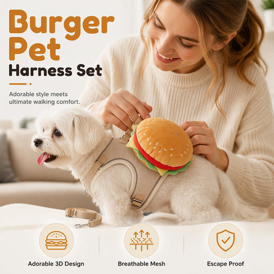 ⏳50% Off⏰Arnés y Correa para Mascotas Diseño Hamburguesa con Mini Mochila🍔🦦