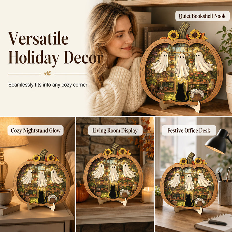 🎉 ¡50% DESCUENTO POR TIEMPO LIMITADO! 🎃 Decoración de Mesa de Calabaza de Madera para Halloween – Construcción de Madera de Doble Capa con Encanto Festivo 🍂