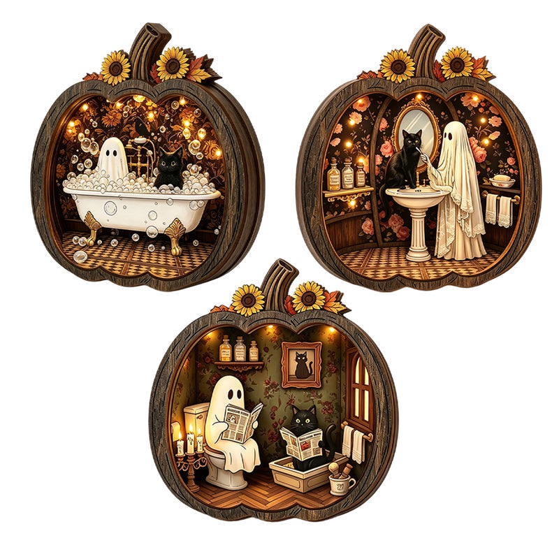 🎉 ¡50% DESCUENTO POR TIEMPO LIMITADO! 🎃 Decoración de Mesa de Calabaza de Madera para Halloween – Construcción de Madera de Doble Capa con Encanto Festivo 🍂