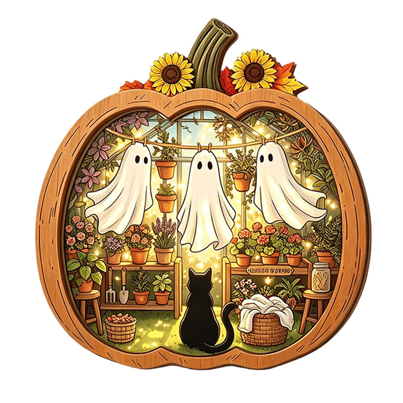 🎉 ¡50% DESCUENTO POR TIEMPO LIMITADO! 🎃 Decoración de Mesa de Calabaza de Madera para Halloween – Construcción de Madera de Doble Capa con Encanto Festivo 🍂