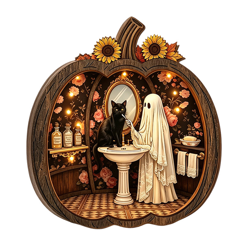 🎉 ¡50% DESCUENTO POR TIEMPO LIMITADO! 🎃 Decoración de Mesa de Calabaza de Madera para Halloween – Construcción de Madera de Doble Capa con Encanto Festivo 🍂