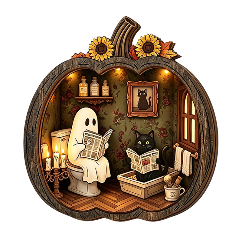 🎉 ¡50% DESCUENTO POR TIEMPO LIMITADO! 🎃 Decoración de Mesa de Calabaza de Madera para Halloween – Construcción de Madera de Doble Capa con Encanto Festivo 🍂