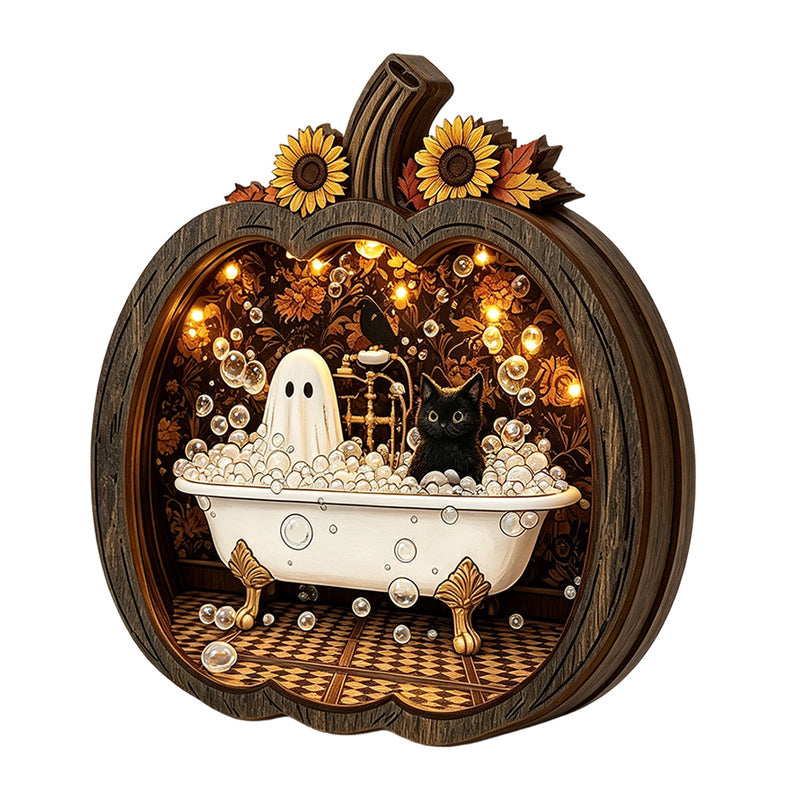 🎉 ¡50% DESCUENTO POR TIEMPO LIMITADO! 🎃 Decoración de Mesa de Calabaza de Madera para Halloween – Construcción de Madera de Doble Capa con Encanto Festivo 🍂
